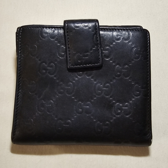 Authentic Gucci Black Leather Micrologo Bi-Fold Wallet Bow Snap Cash Vintage - Picture 6 of 12